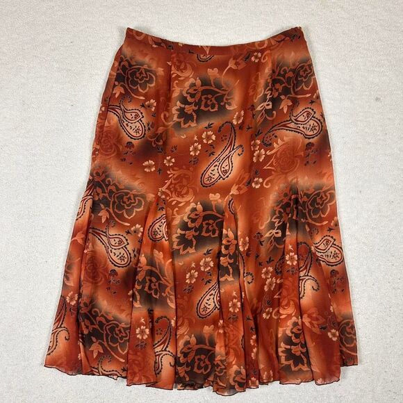 Gorgeous Whimsigoth Brown Orange and Red Vampy Fall Flowy Midi/Maxi Skirt - Picture 1 of 3